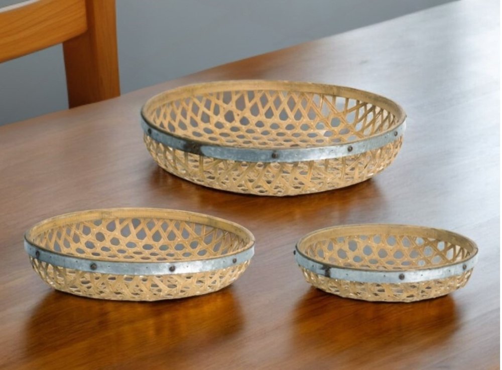 Set Of Three Brown Round Solid Wood Serving Tray HomeRoots