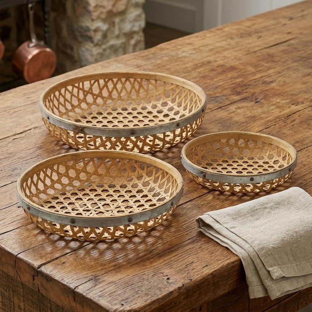 Set Of Three Brown Round Solid Wood Serving Tray HomeRoots