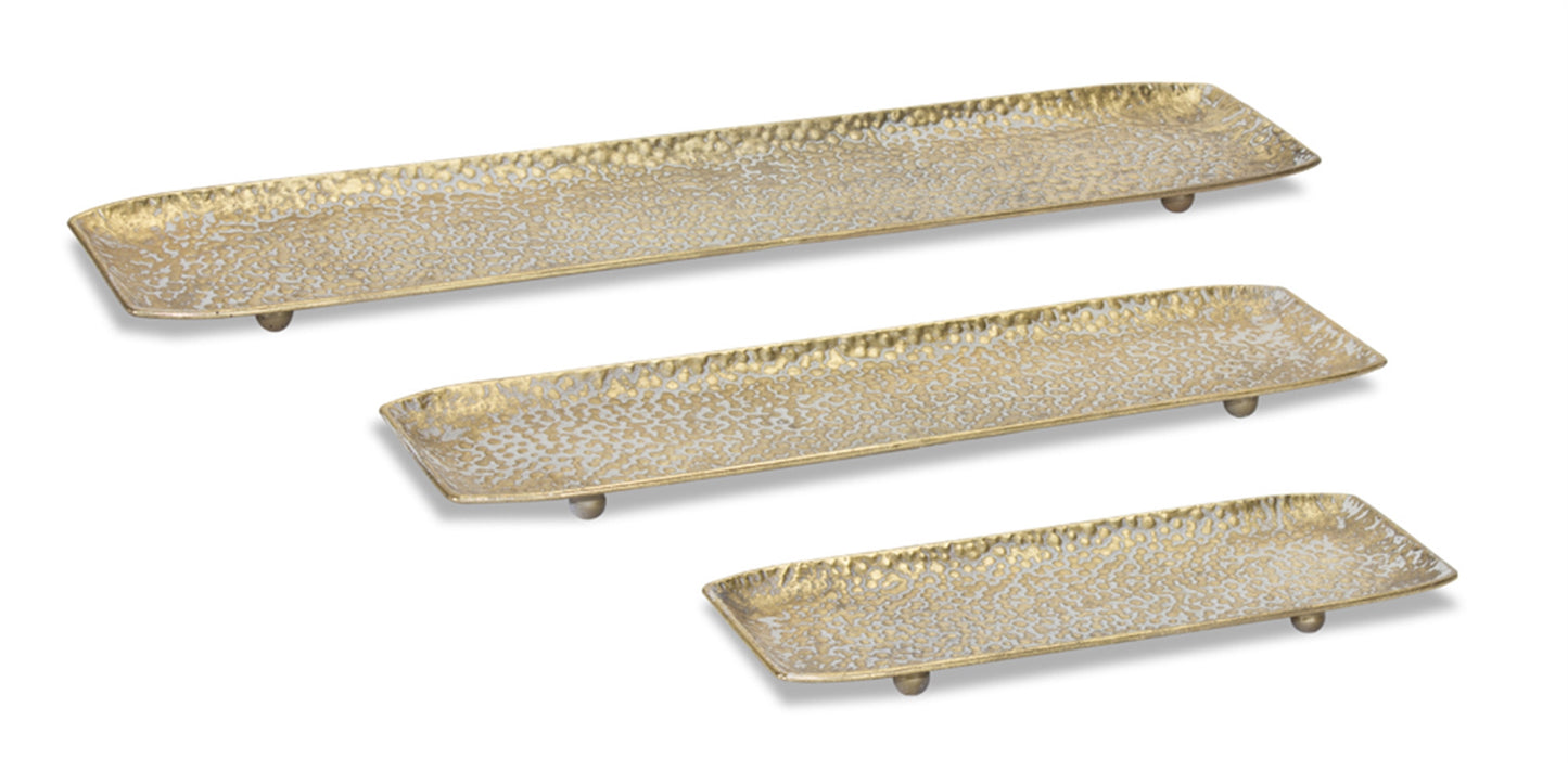 Set Of Three Gold Rectangular Metal Serving Trays