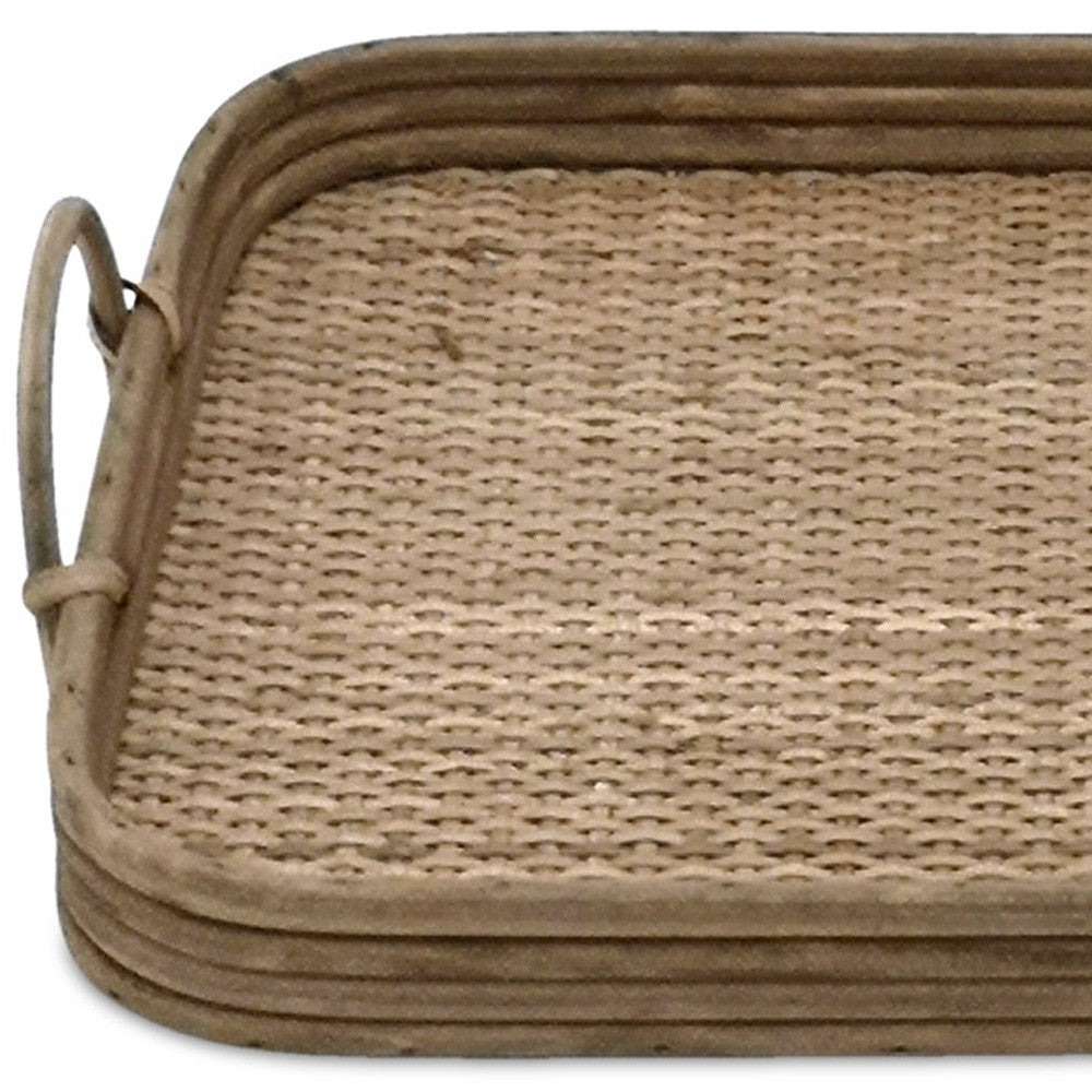 Set of Two Brown Rattan Serving Tray With Handles