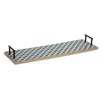 Set of Two Blue Solid Wood Geometric Serving Tray With Handles HomeRoots