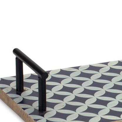 Set of Two Blue Solid Wood Geometric Serving Tray With Handles HomeRoots