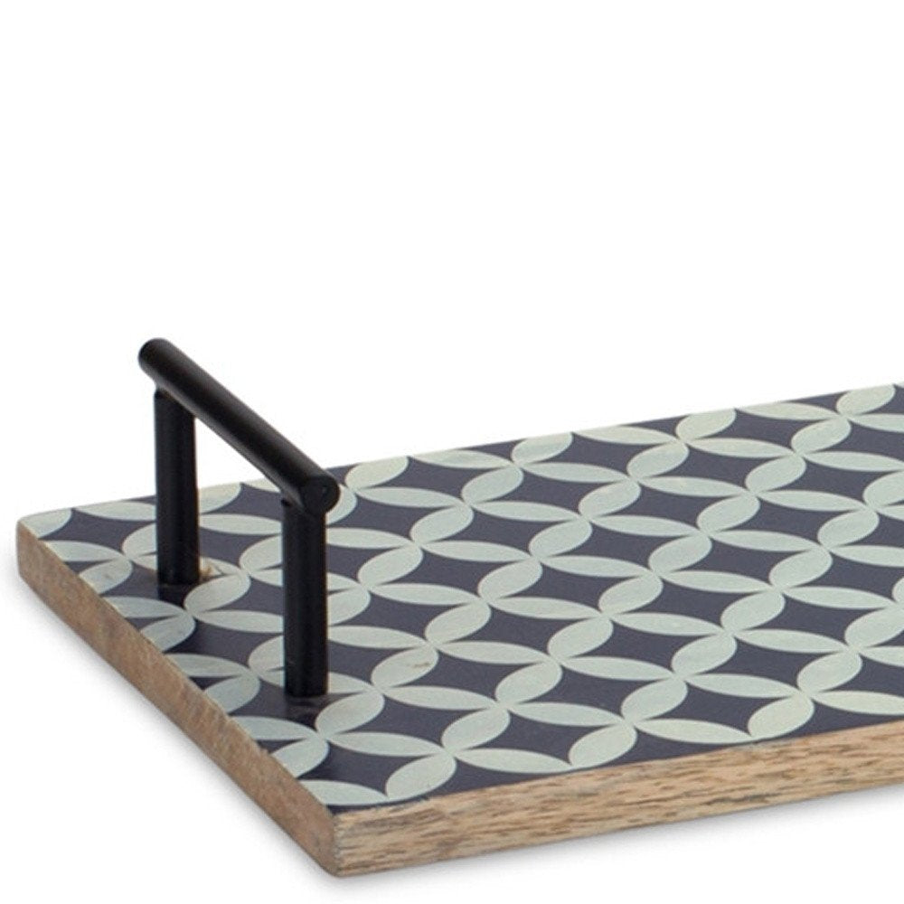 Set of Two Blue Solid Wood Geometric Serving Tray With Handles HomeRoots