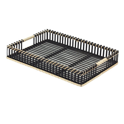 Set of Two Black Rectangular Solid Wood Serving Tray With Handles HomeRoots