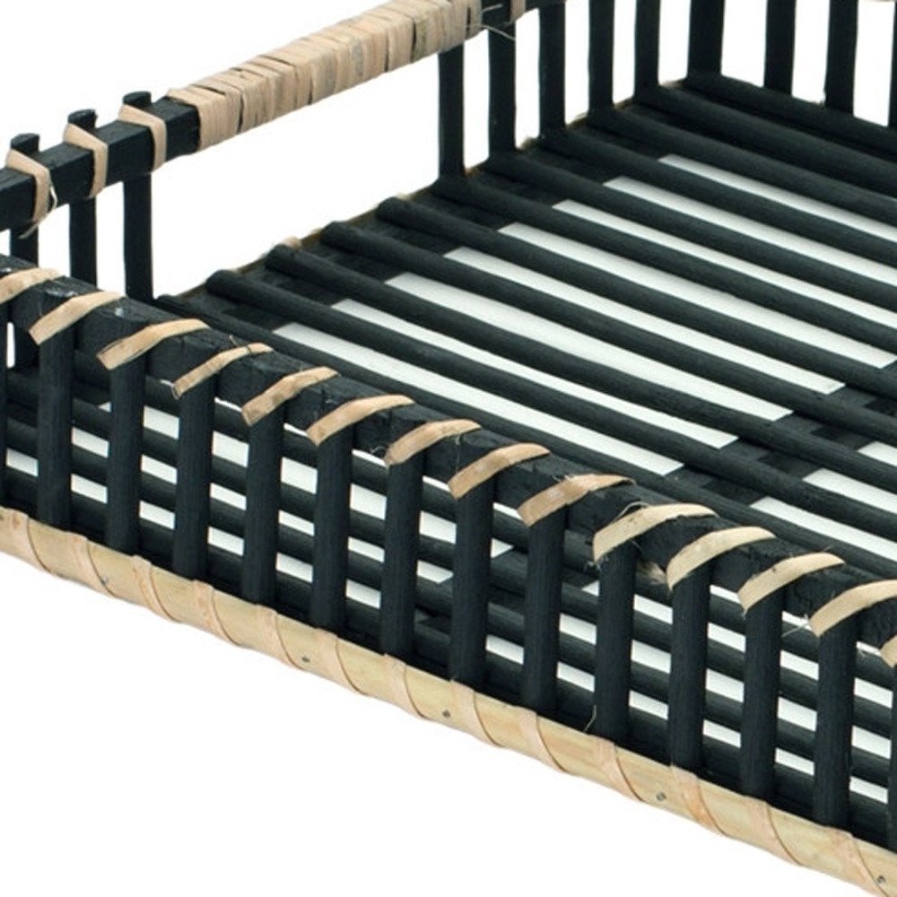 Set of Two Black Rectangular Solid Wood Serving Tray With Handles HomeRoots