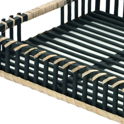 Set of Two Black Rectangular Solid Wood Serving Tray With Handles HomeRoots