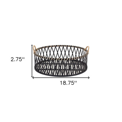 Set of Two Black and Tan Round Bamboo Serving Tray With Handles HomeRoots