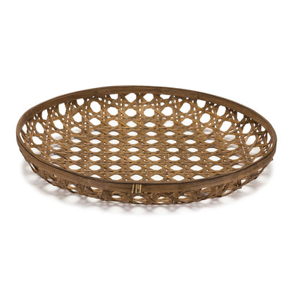 26" Brown Bamboo Weave Round Wood Vanity Tray HomeRoots