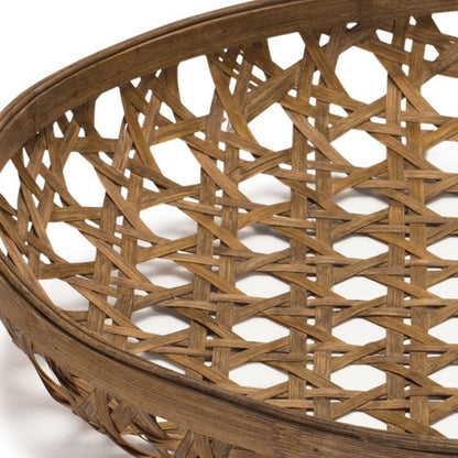 26" Brown Bamboo Weave Round Wood Vanity Tray HomeRoots