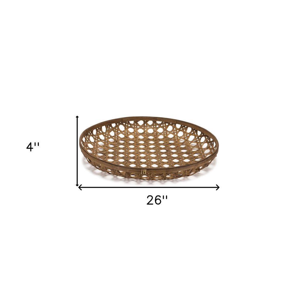 26" Brown Bamboo Weave Round Wood Vanity Tray HomeRoots