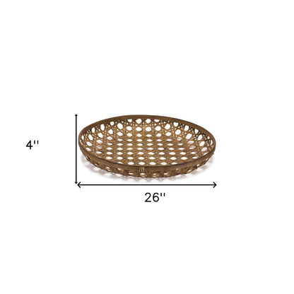 26" Brown Bamboo Weave Round Wood Vanity Tray HomeRoots