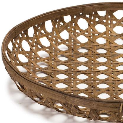 26" Brown Bamboo Weave Round Wood Vanity Tray HomeRoots