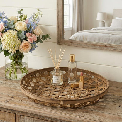 22" Brown Round Bamboo Vanity Tray HomeRoots