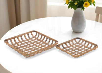 Set of Two Brown Square Bamboo Vanity Tray HomeRoots