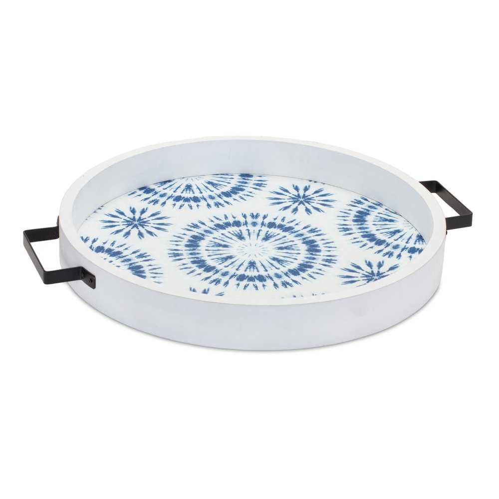 Set of Two Blue Round Solid Wood Vanity Tray With Handles HomeRoots