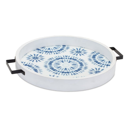 Set of Two Blue Round Solid Wood Vanity Tray With Handles HomeRoots