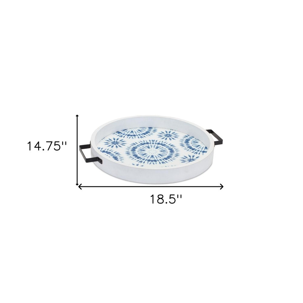 Set of Two Blue Round Solid Wood Vanity Tray With Handles HomeRoots