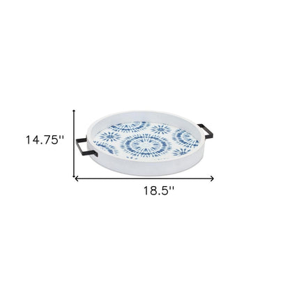 Set of Two Blue Round Solid Wood Vanity Tray With Handles HomeRoots
