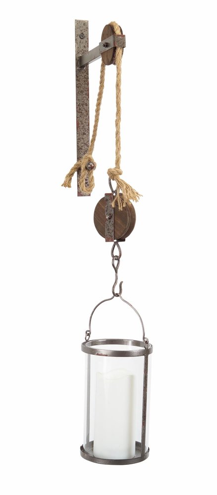 32" Silver Metal And Glass Wall Sconce Candle Holder HomeRoots