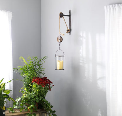 32" Silver Metal And Glass Wall Sconce Candle Holder HomeRoots
