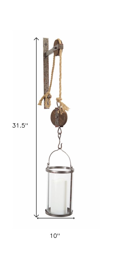 32" Silver Metal And Glass Wall Sconce Candle Holder HomeRoots