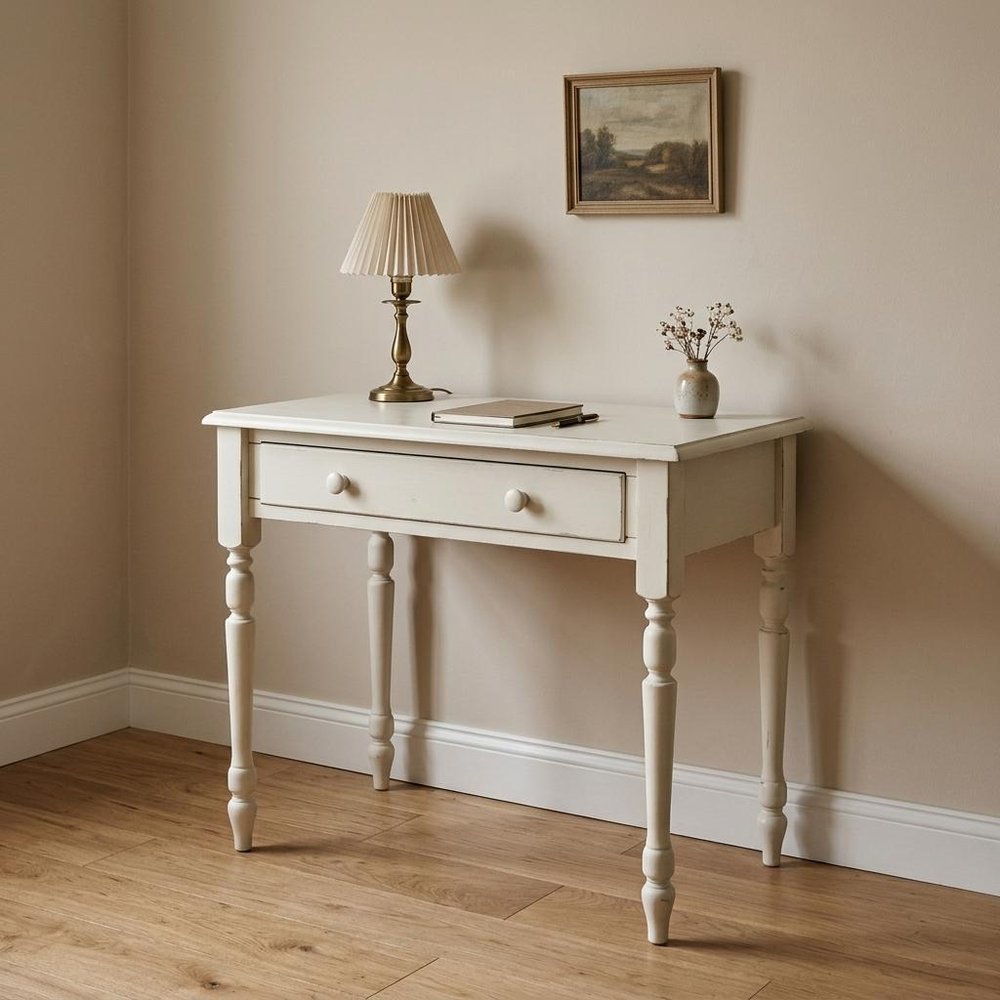 34" Off White Solid Wood Writing Desk