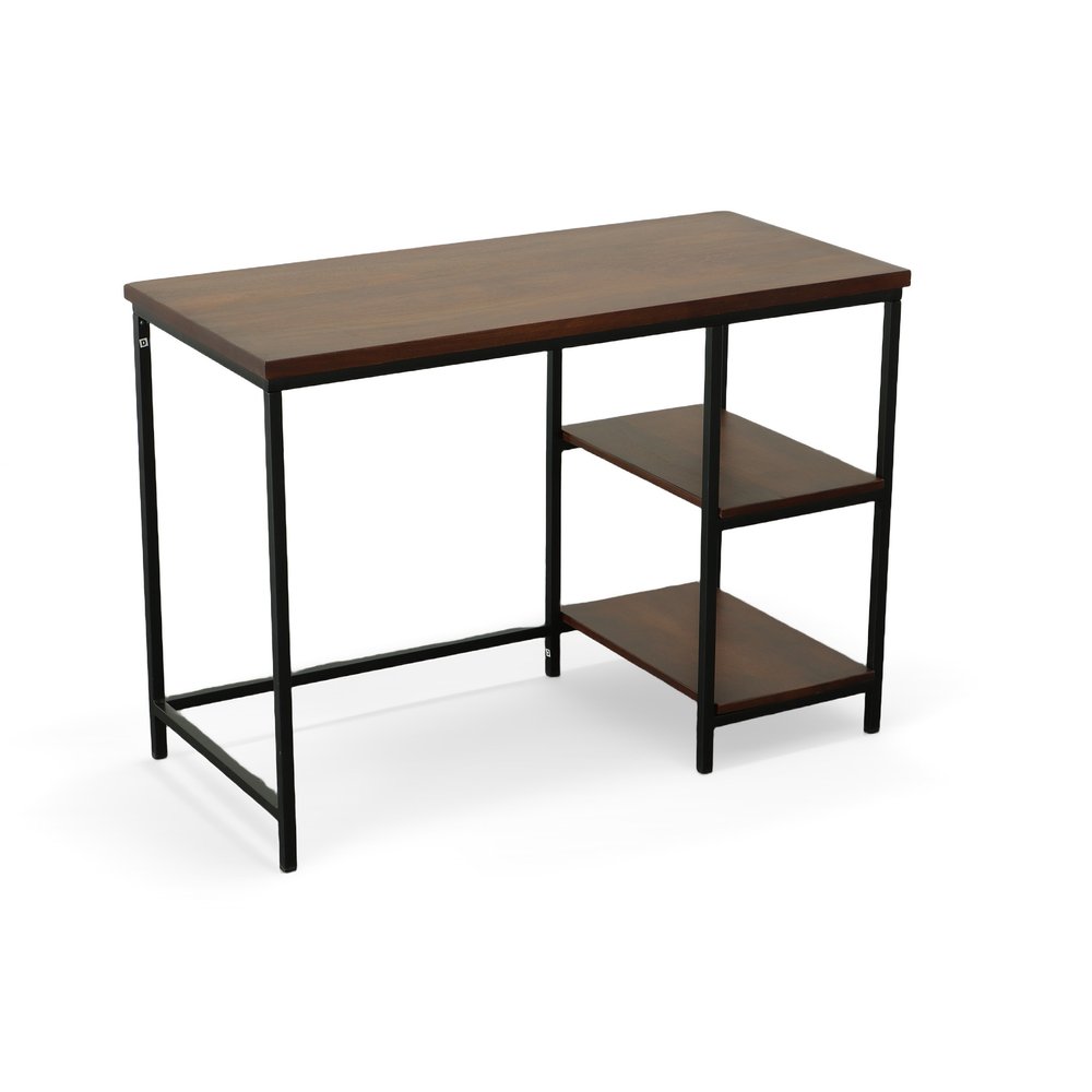 42" Chestnut and Black Solid Wood and Stainless Steel Computer Desk — view 2