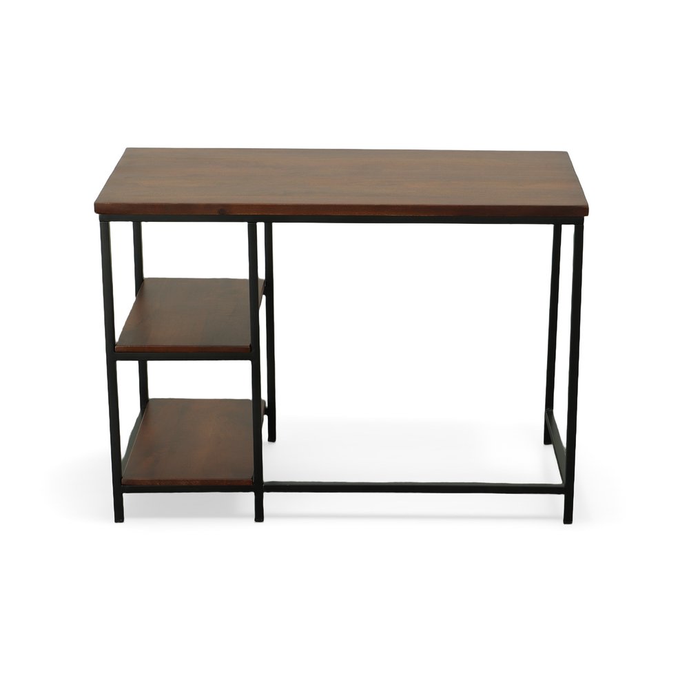 42" Chestnut and Black Solid Wood and Stainless Steel Computer Desk — view 3