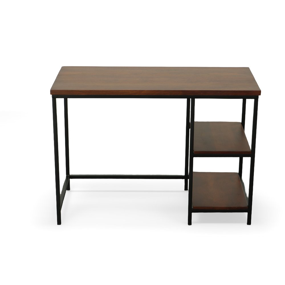 42" Chestnut and Black Solid Wood and Stainless Steel Computer Desk — view 4