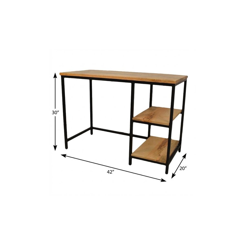 42" Natural and Black Solid Wood and Metal Computer Desk — view 4