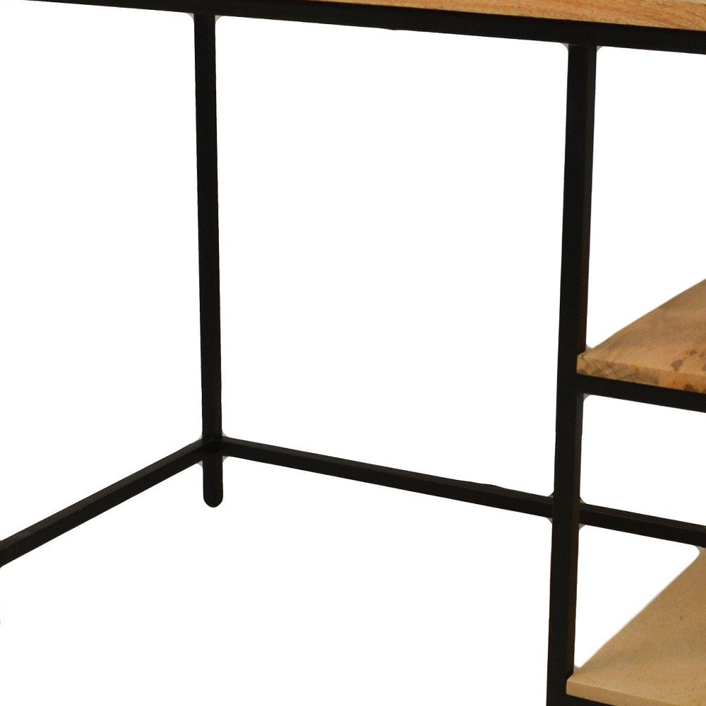 42" Natural and Black Solid Wood and Metal Computer Desk — view 2