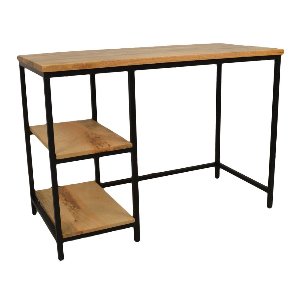 42" Natural and Black Solid Wood and Metal Computer Desk — view 6