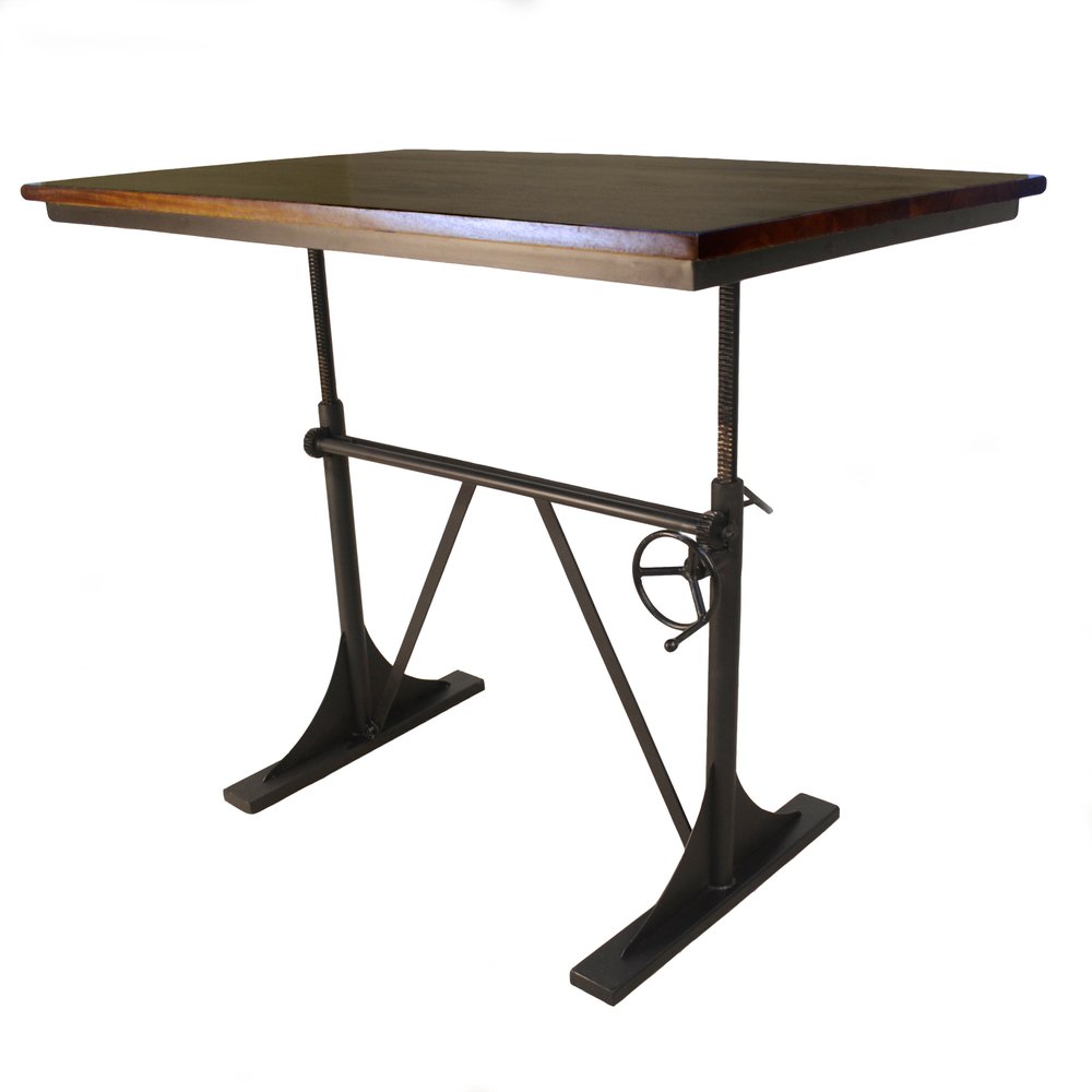 Adjustable Height Brown and Black Solid Wood and Iron Writing Desk — view 1