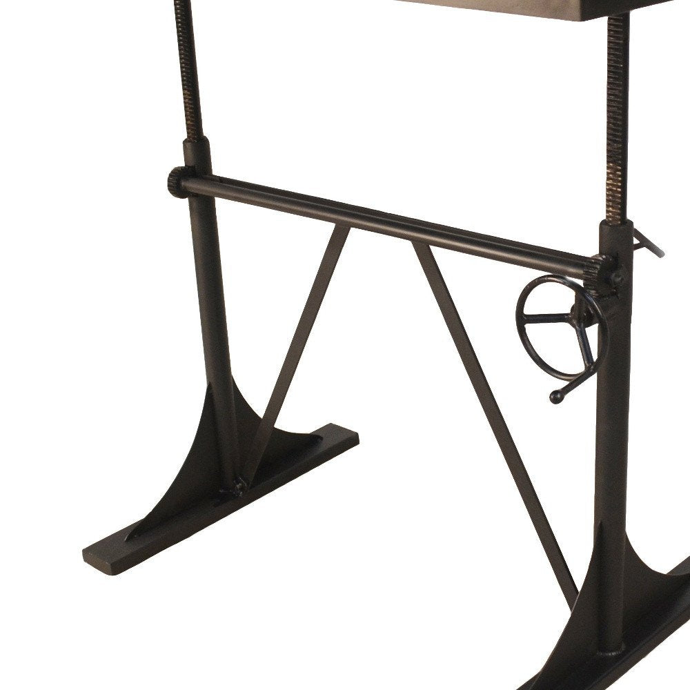 Adjustable Height Brown and Black Solid Wood and Iron Writing Desk — view 2