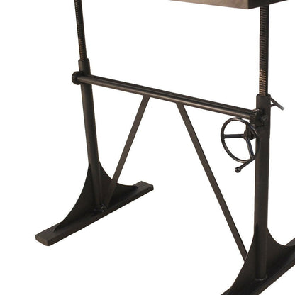 Adjustable Height Brown and Black Solid Wood and Iron Writing Desk
