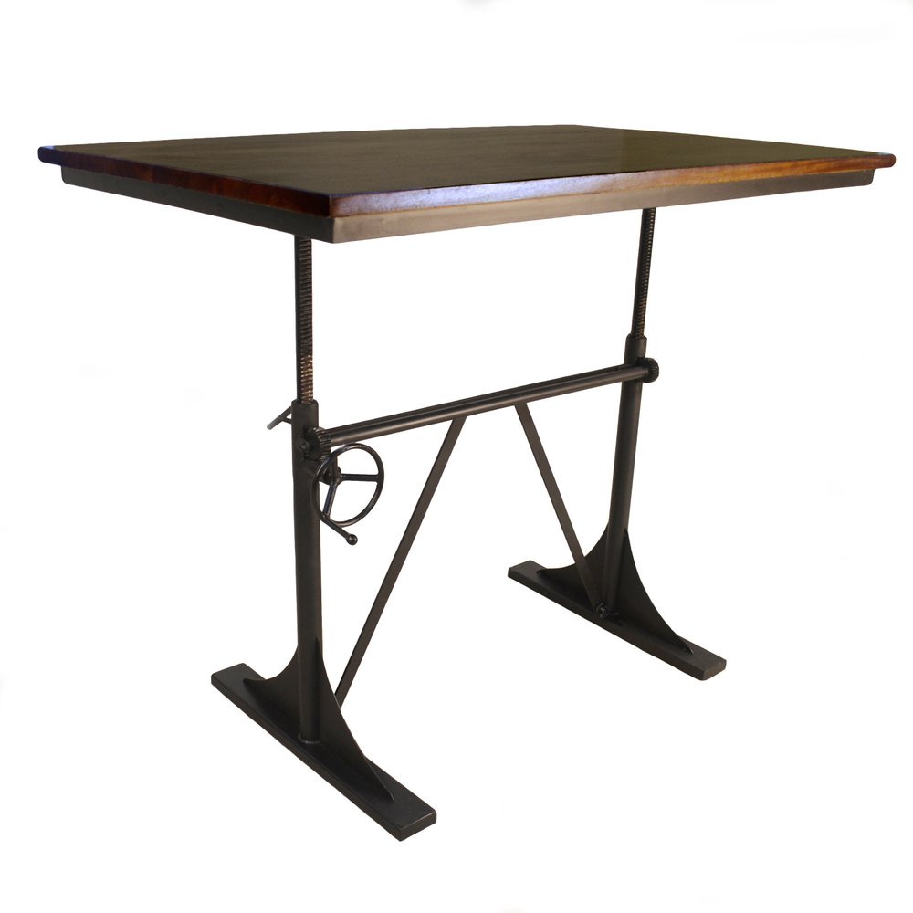 Adjustable Height Brown and Black Solid Wood and Iron Writing Desk — view 4