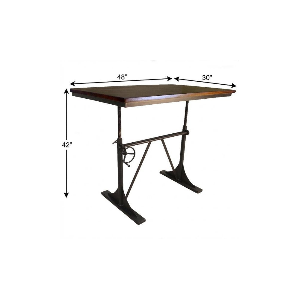 Adjustable Height Brown and Black Solid Wood and Iron Writing Desk — view 6
