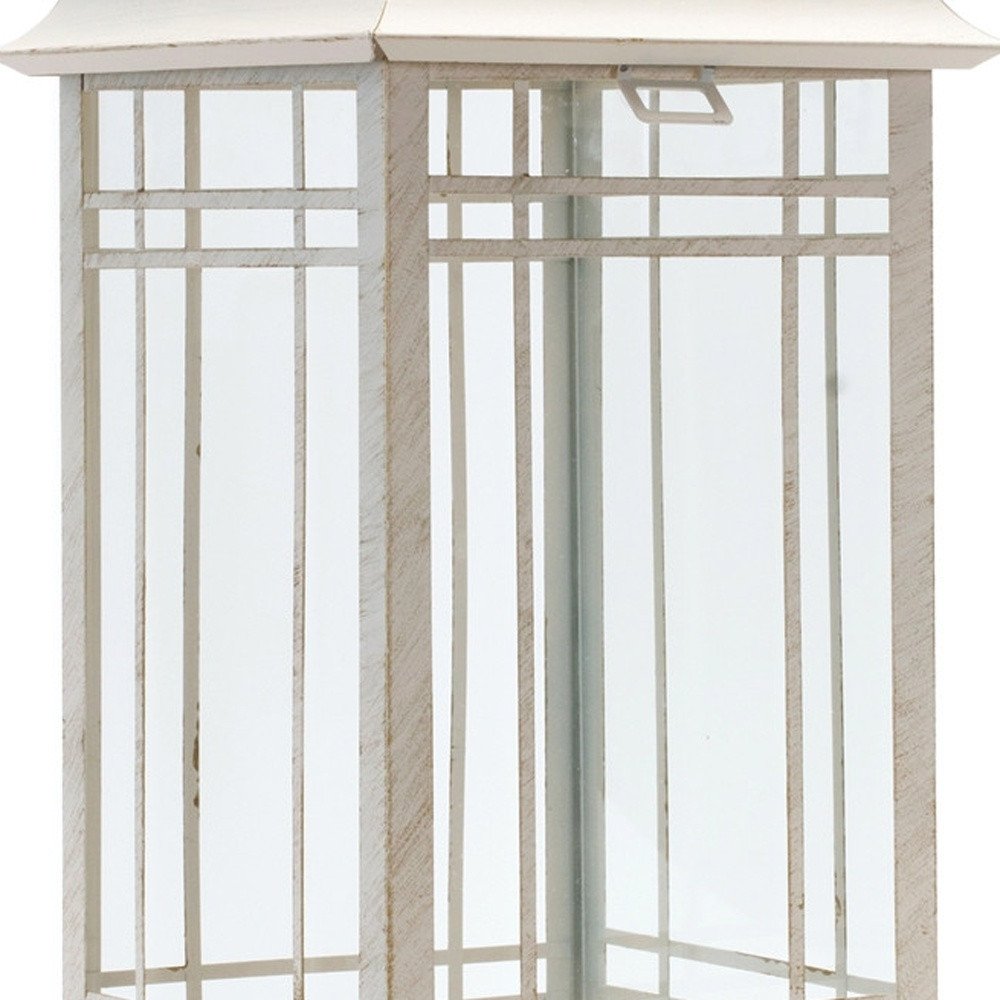 Set of Three Ivory Metal Mirrored Floor Lantern Candle Holders HomeRoots