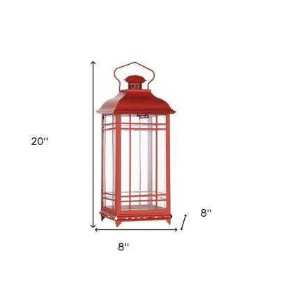 Set of Three Red Geometric Glass And Metal Floor Lantern Candle Holders HomeRoots