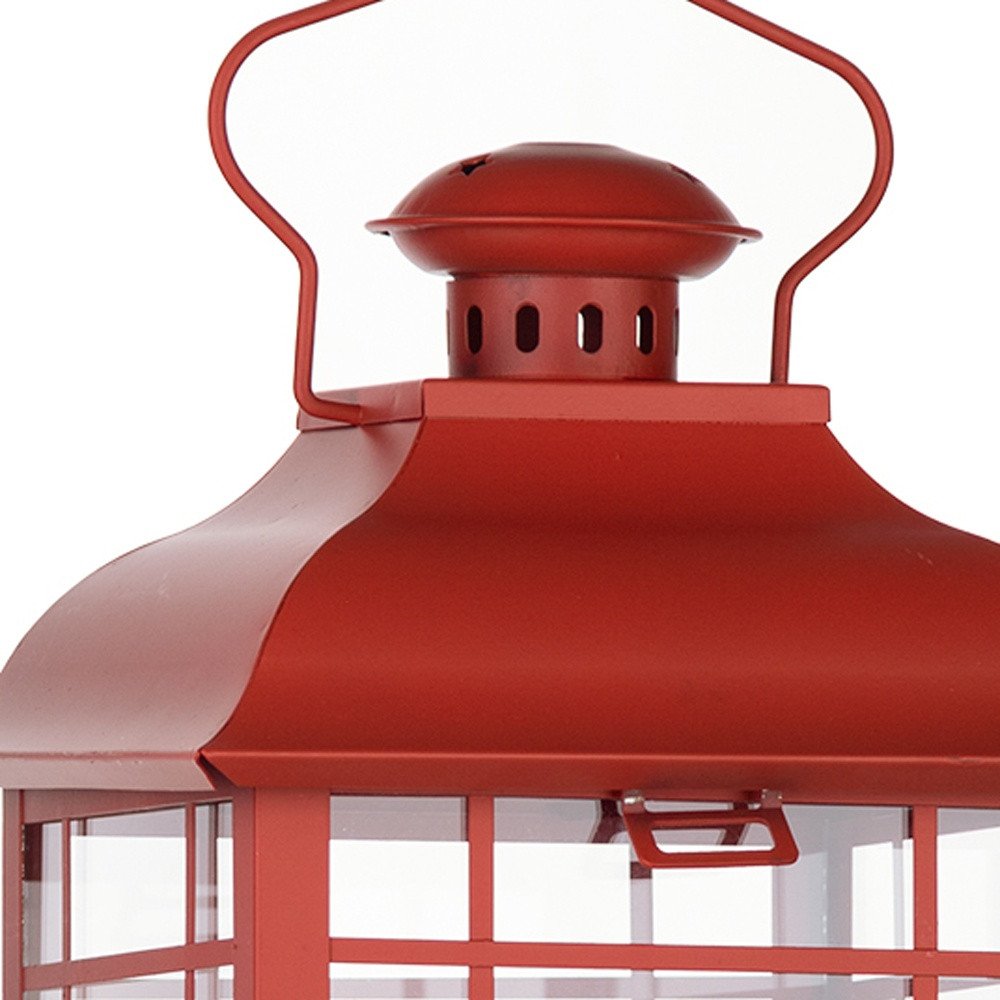 Set of Three Red Geometric Glass And Metal Floor Lantern Candle Holders HomeRoots