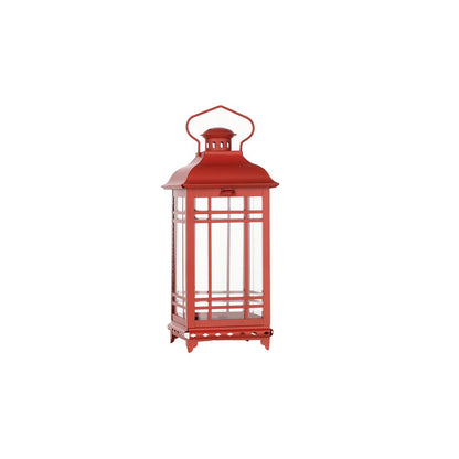 Set of Three Red Geometric Glass And Metal Floor Lantern Candle Holders HomeRoots