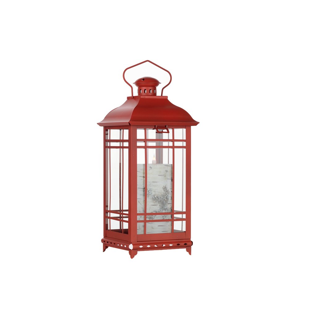 Set of Three Red Geometric Glass And Metal Floor Lantern Candle Holders HomeRoots