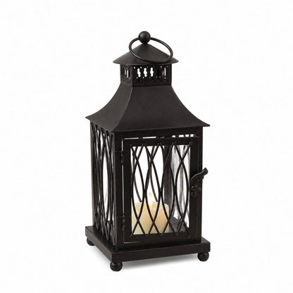 Set of Three Black Geometric Glass And Metal Floor Lantern Candle Holders HomeRoots