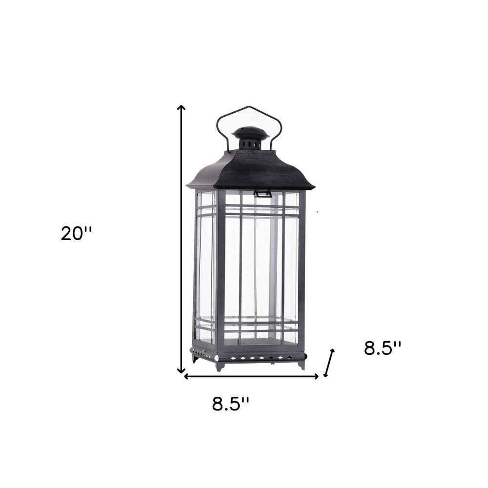 Set of Three Gray Distressed Geometric Glass And Metal Floor Lantern Candle Holders HomeRoots