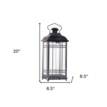 Set of Three Gray Distressed Geometric Glass And Metal Floor Lantern Candle Holders HomeRoots