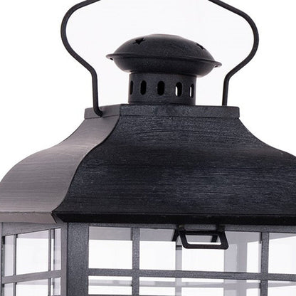 Set of Three Gray Distressed Geometric Glass And Metal Floor Lantern Candle Holders HomeRoots