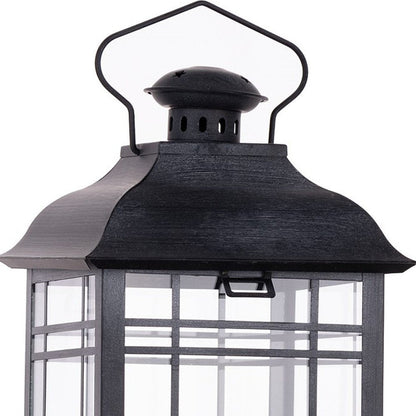 Set of Three Gray Distressed Geometric Glass And Metal Floor Lantern Candle Holders HomeRoots