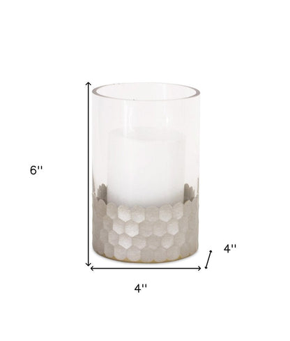 Set of Two Clear and Silver Glass Geometric Tabletop Pillar Candle Holders HomeRoots