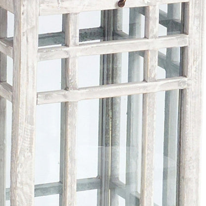 Set of Two White And Silver Distressed Geometric Metal Floor Lantern Candle Holders HomeRoots