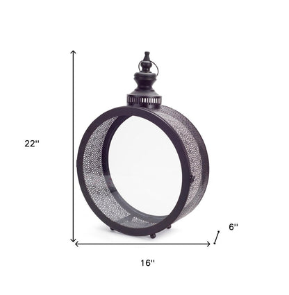 22" Black Distressed Ornate Metal Floor Lantern Candle Holder HomeRoots